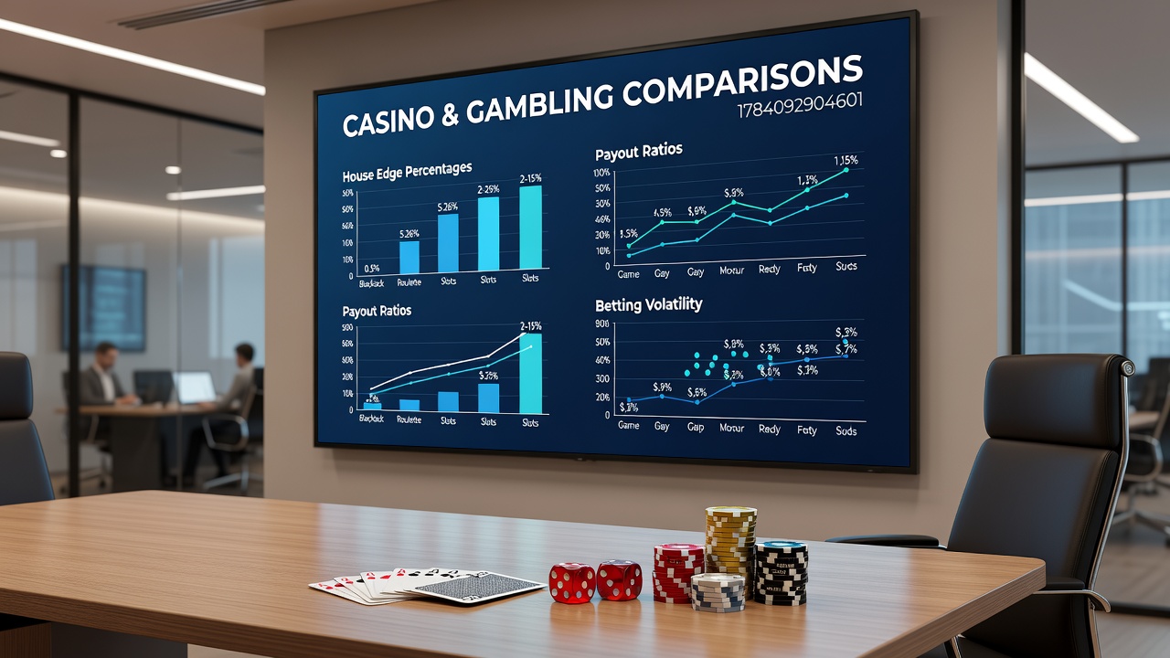 Side-by-side display of slot machine interface and poker table layout illustrating key mechanical differences