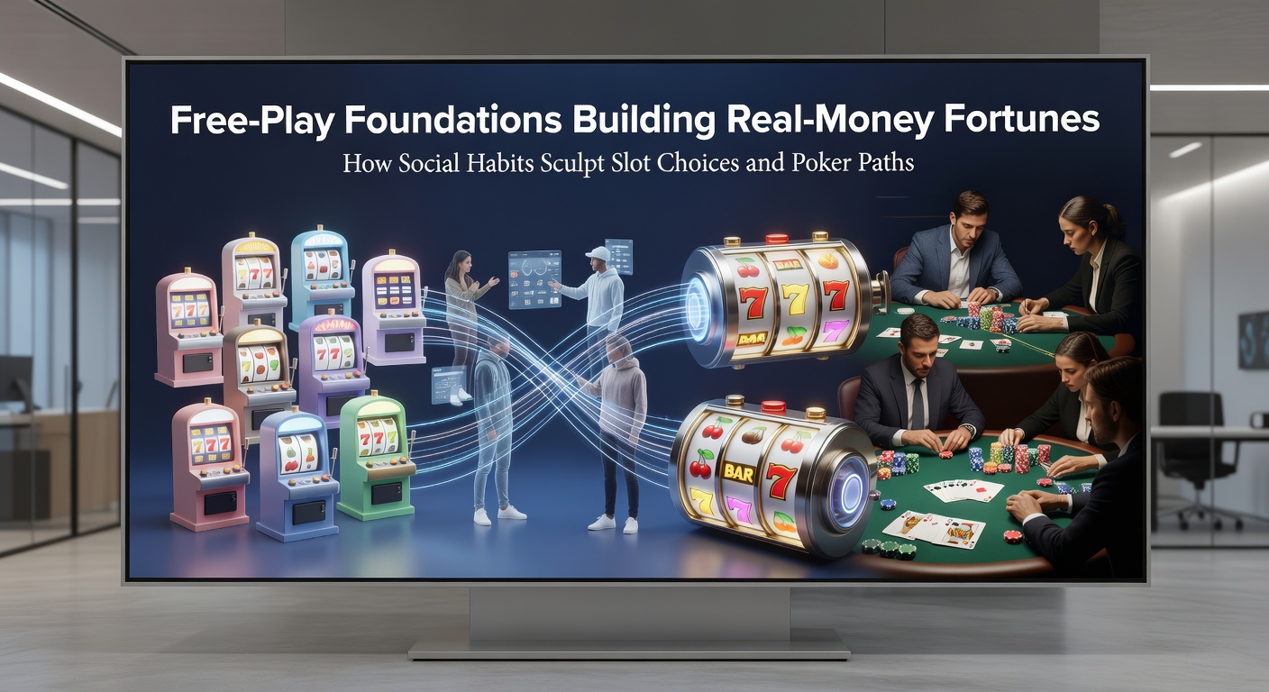 Players engaging in social casino apps on mobile devices, transitioning from free-play slots to real-money poker tables