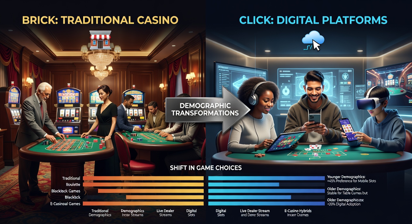 Diverse group of players on smartphones and laptops engaging with online casino games, highlighting demographic shifts in preferences