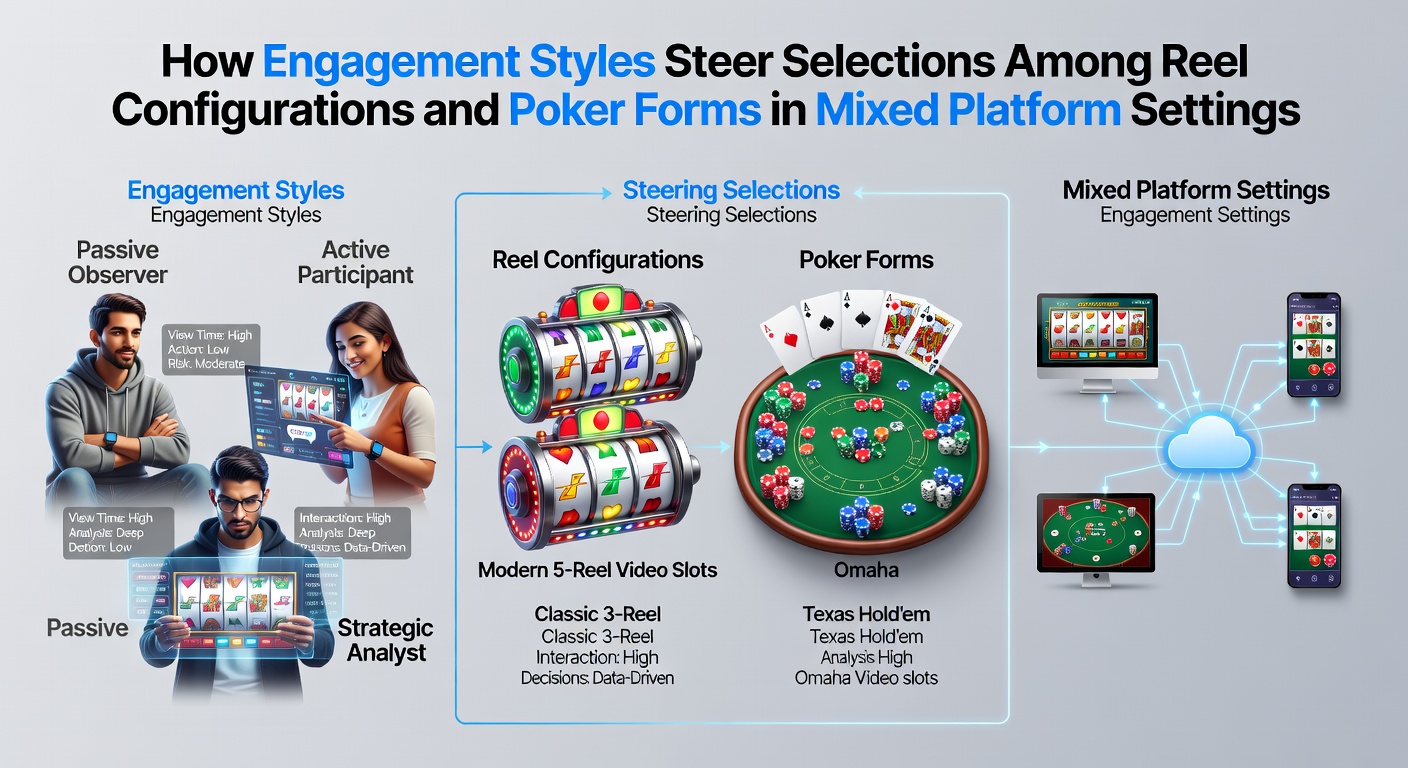 Players interacting with various slot reel configurations and poker tables on mixed digital platforms