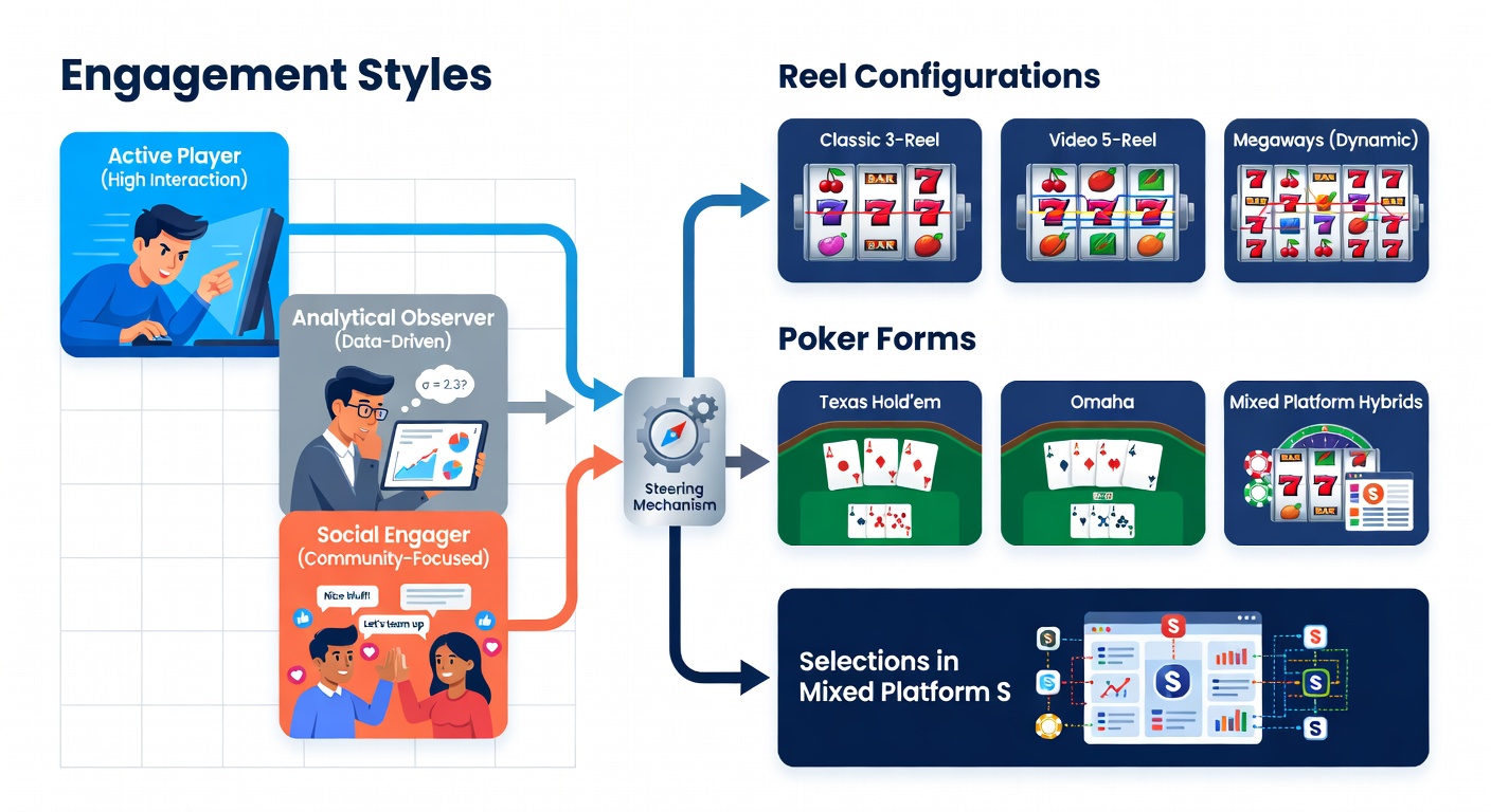 Diverse group of players engaging with poker variants on tablets and desktops in a mixed platform casino environment