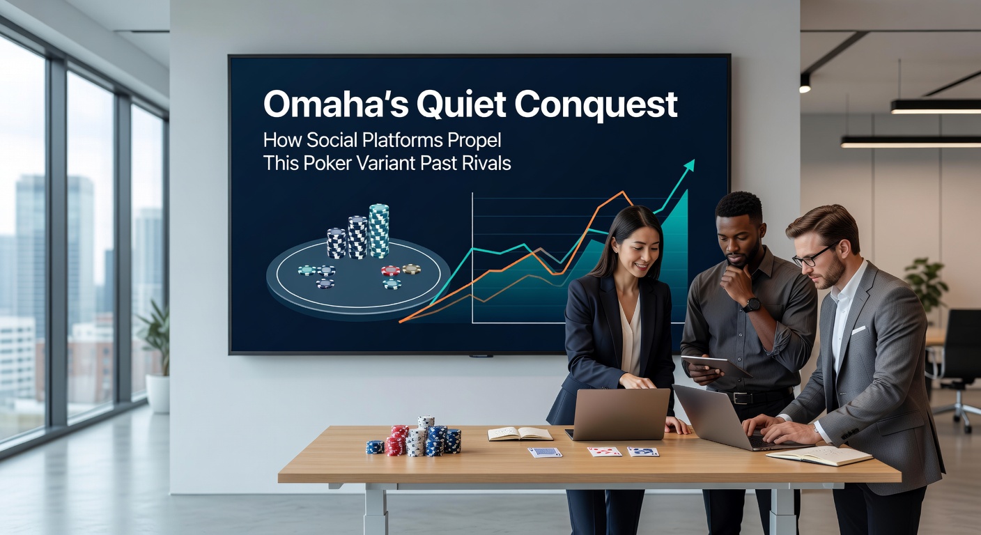 Mobile screen showing a lively Omaha poker lobby on a social platform, friends avatars competing in real-time