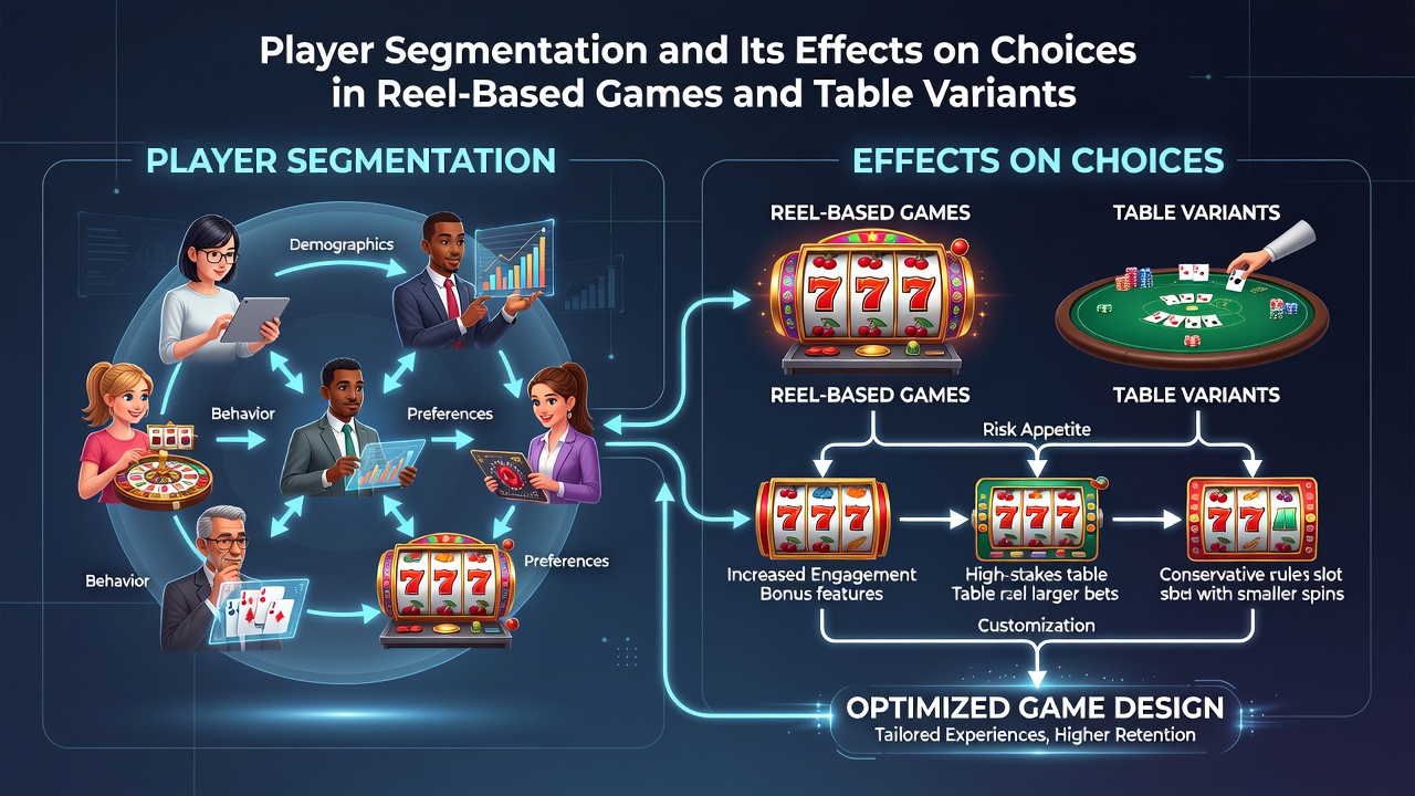 Illustration of player segments engaging with reel-based slot machines and table game variants in a casino environment