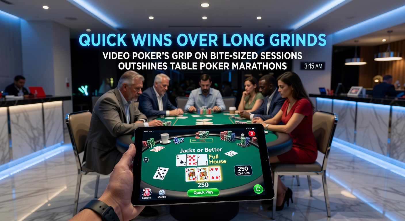 Intense focus at a crowded poker table during a late-night marathon hand, chips stacked high as players endure the grind
