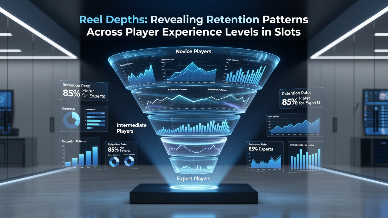 Analytics dashboard displaying retention metrics and session data segmented by player experience levels in slot games