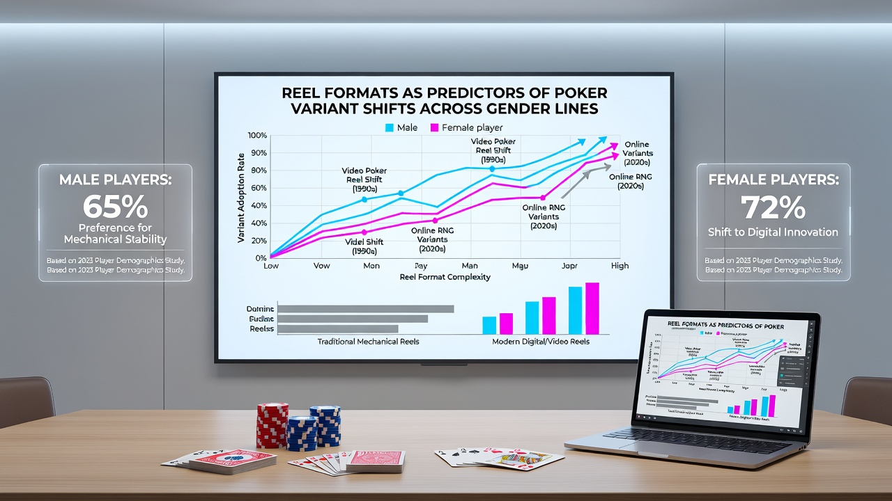 Infographic displaying statistical correlations between reel formats, gender demographics, and poker variant preferences in 2026