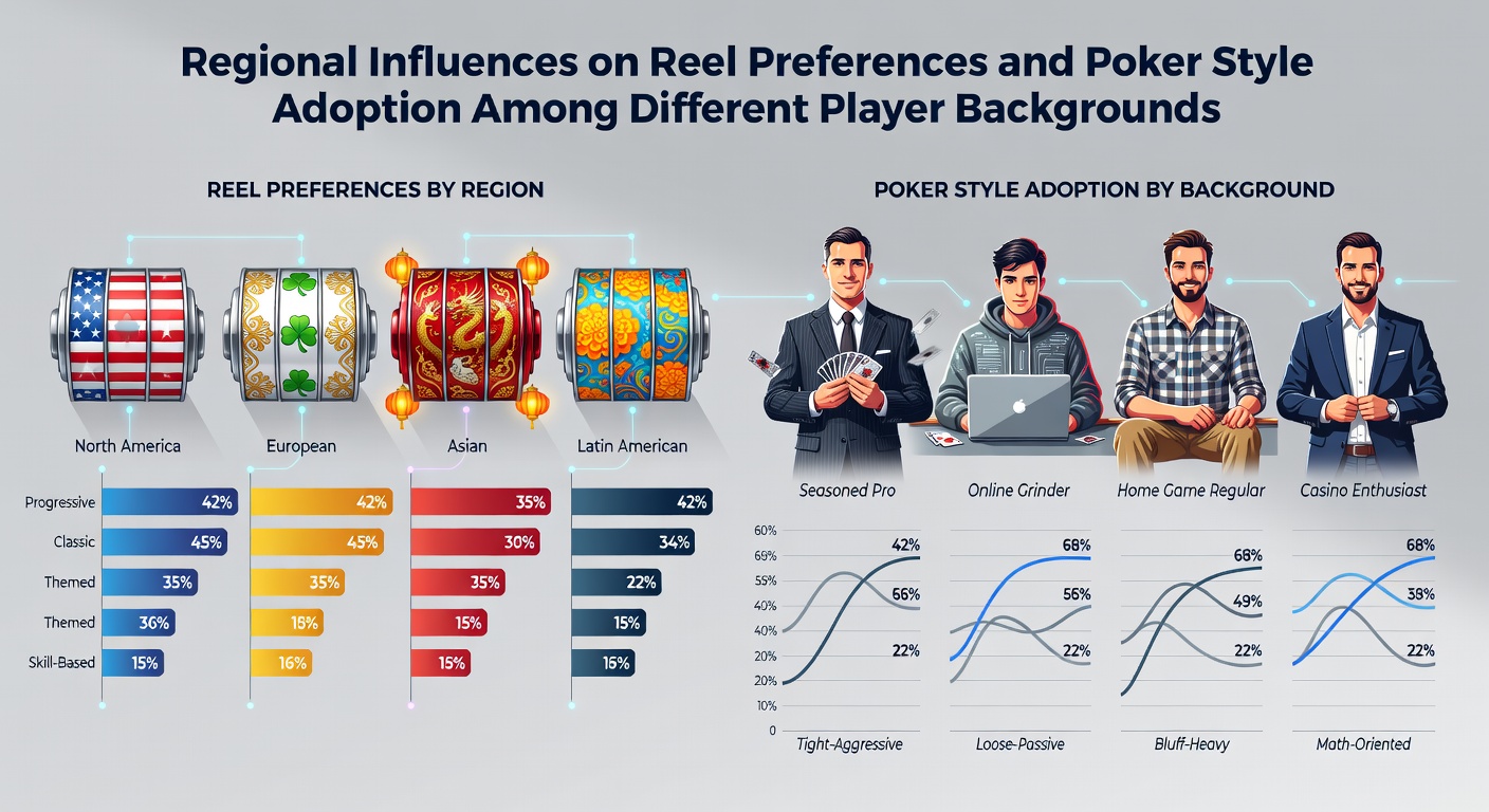 Map showing global regional variations in slot reel designs and poker game preferences across player demographics