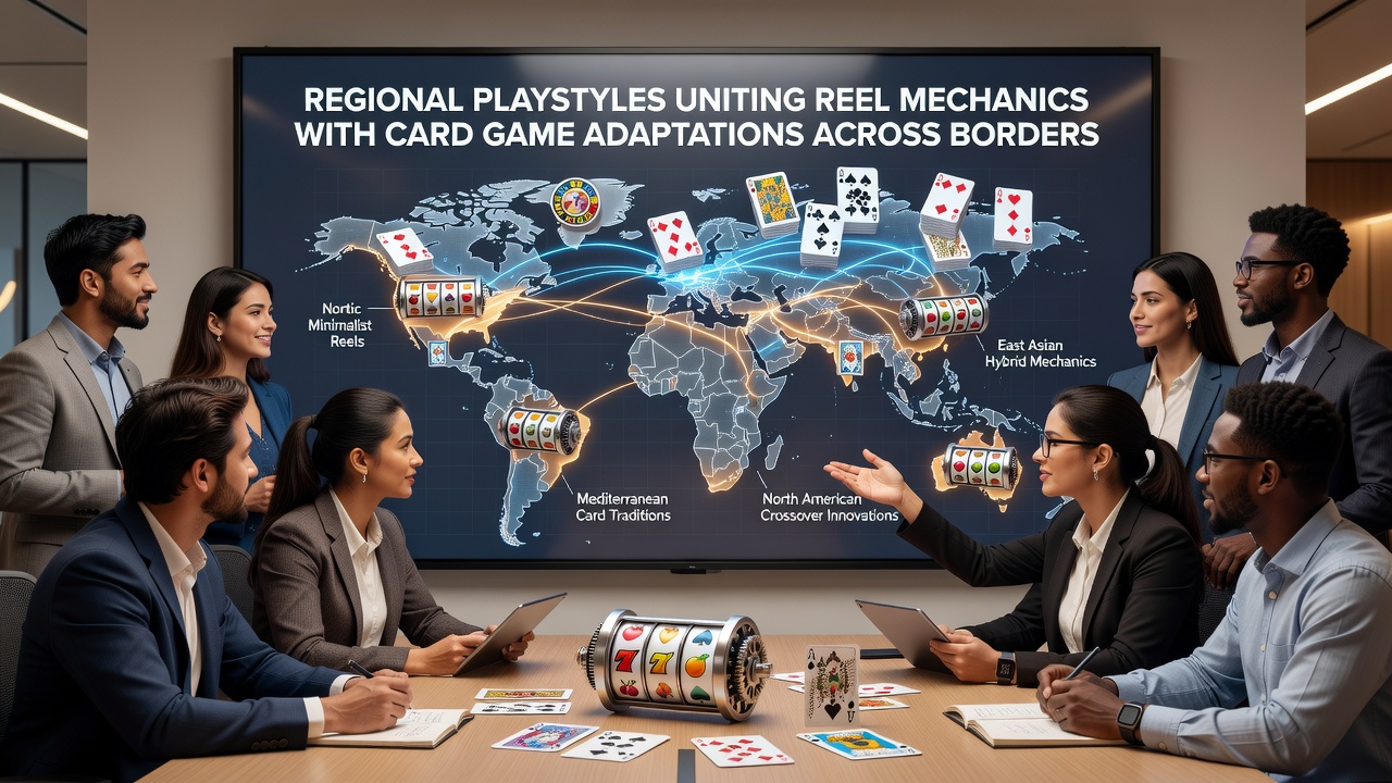 Examples of hybrid slot and card game interfaces used in different global regions