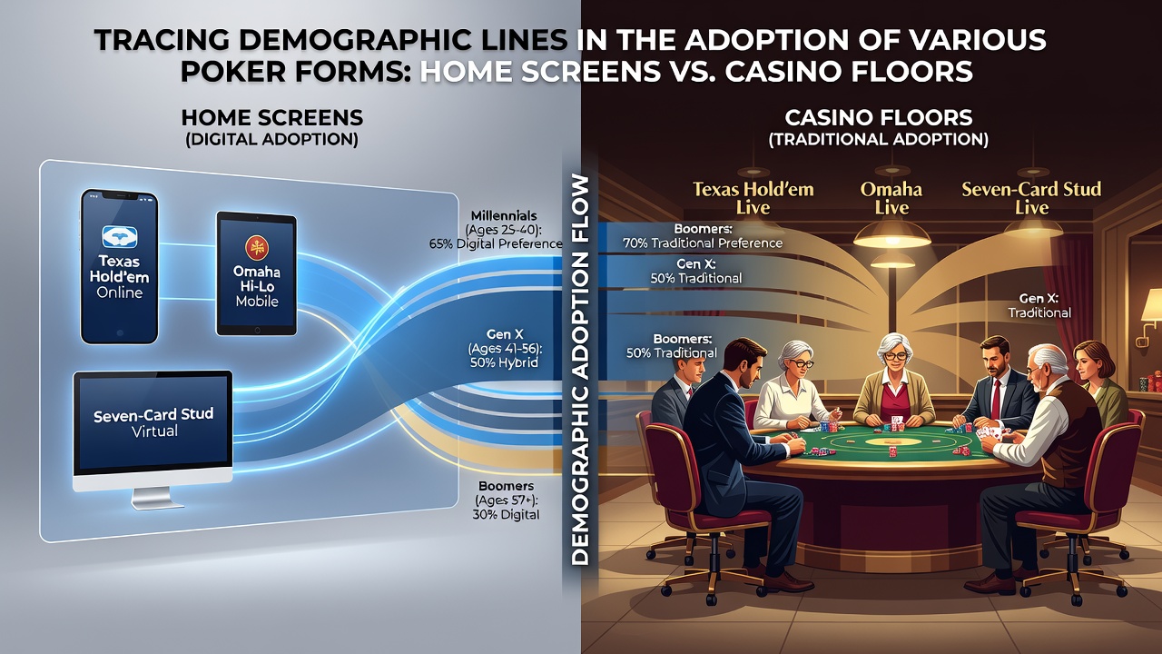 Chart illustrating poker variant popularity across age groups and between online and land-based settings